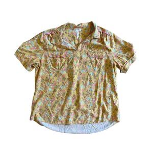 Matilda Jane Cottagecore Floral Yellow XL Short Sleeve Button Up Happy and Free